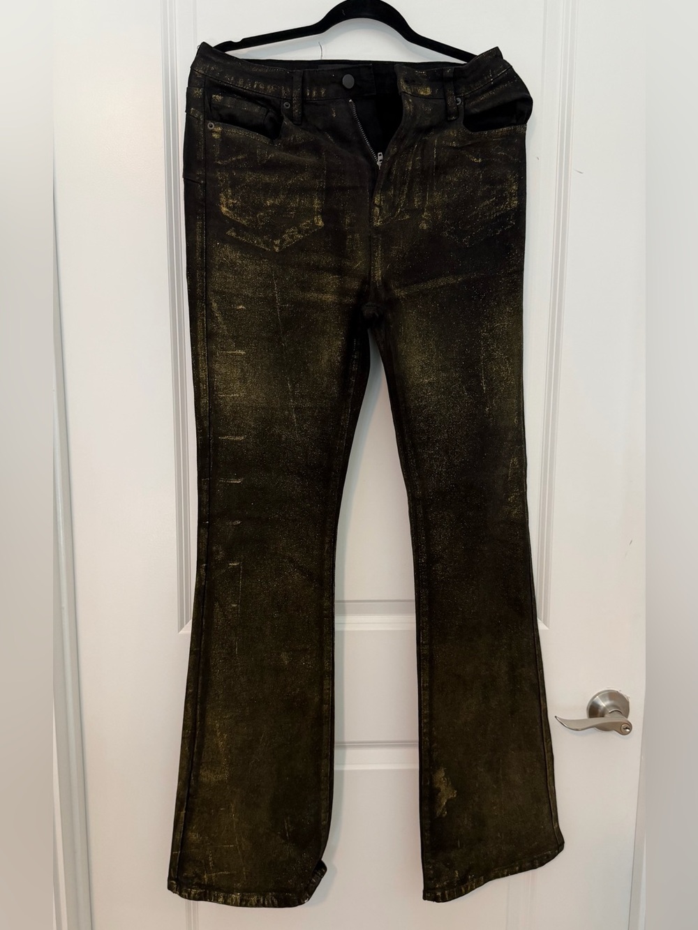 Women's Black Jeans with Gold Metallic Finish